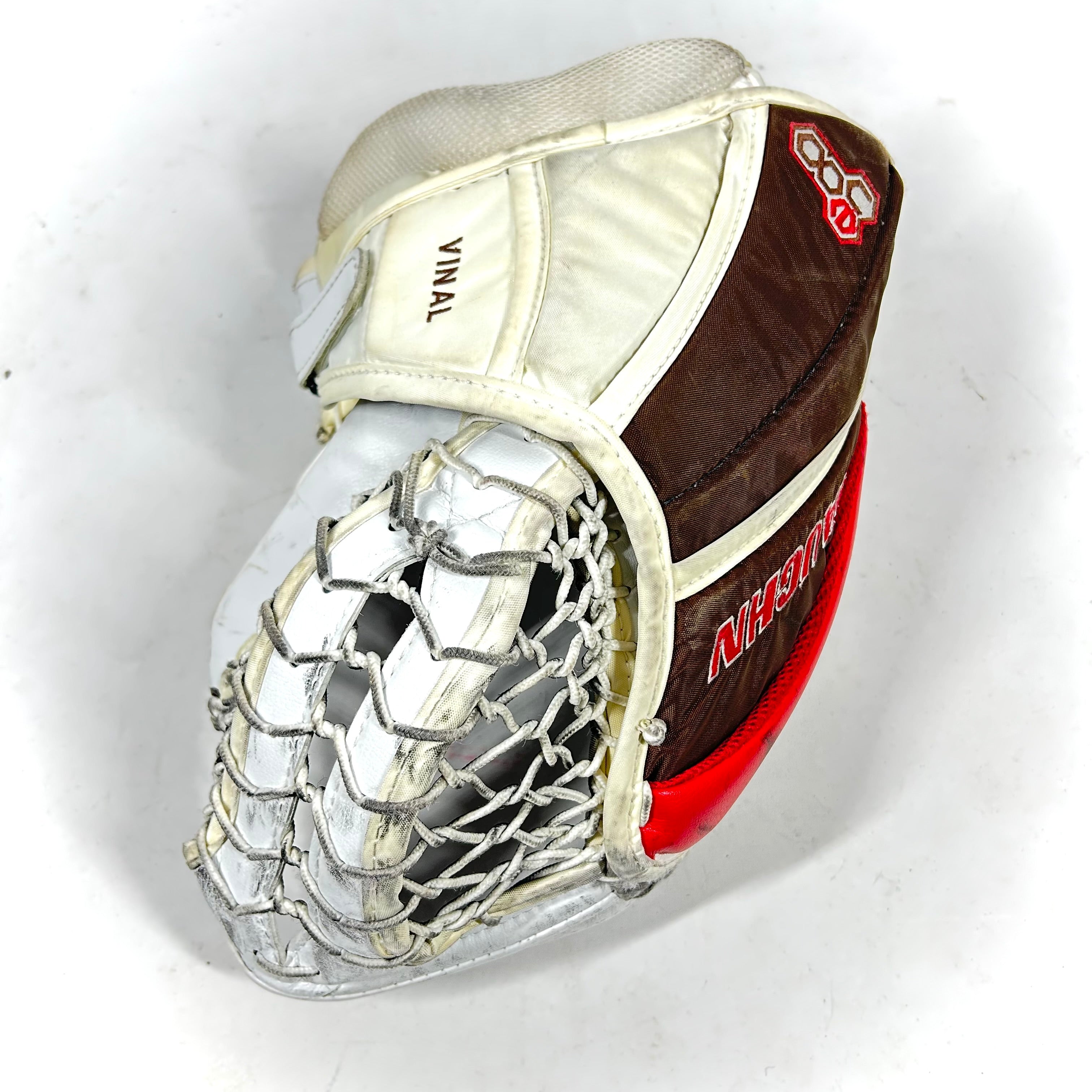 Vaughn Velocity VE8 - Gant de gardien de but Pro Stock d'occasion (blanc/marron/rouge)